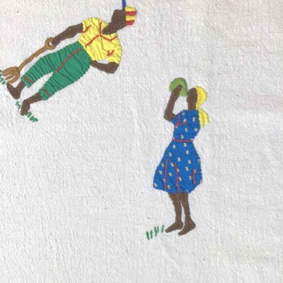 Embroidered African Cotton Linen Tablecloth Traditional Farm Harvest 34x36 in. - Picture 7 of 12